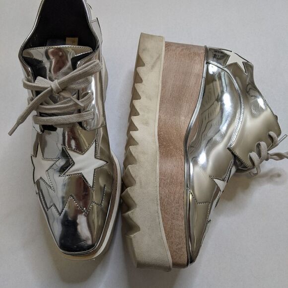 STELLA McCartney Elyse platform star shoes silver white wood - Picture 3 of 12